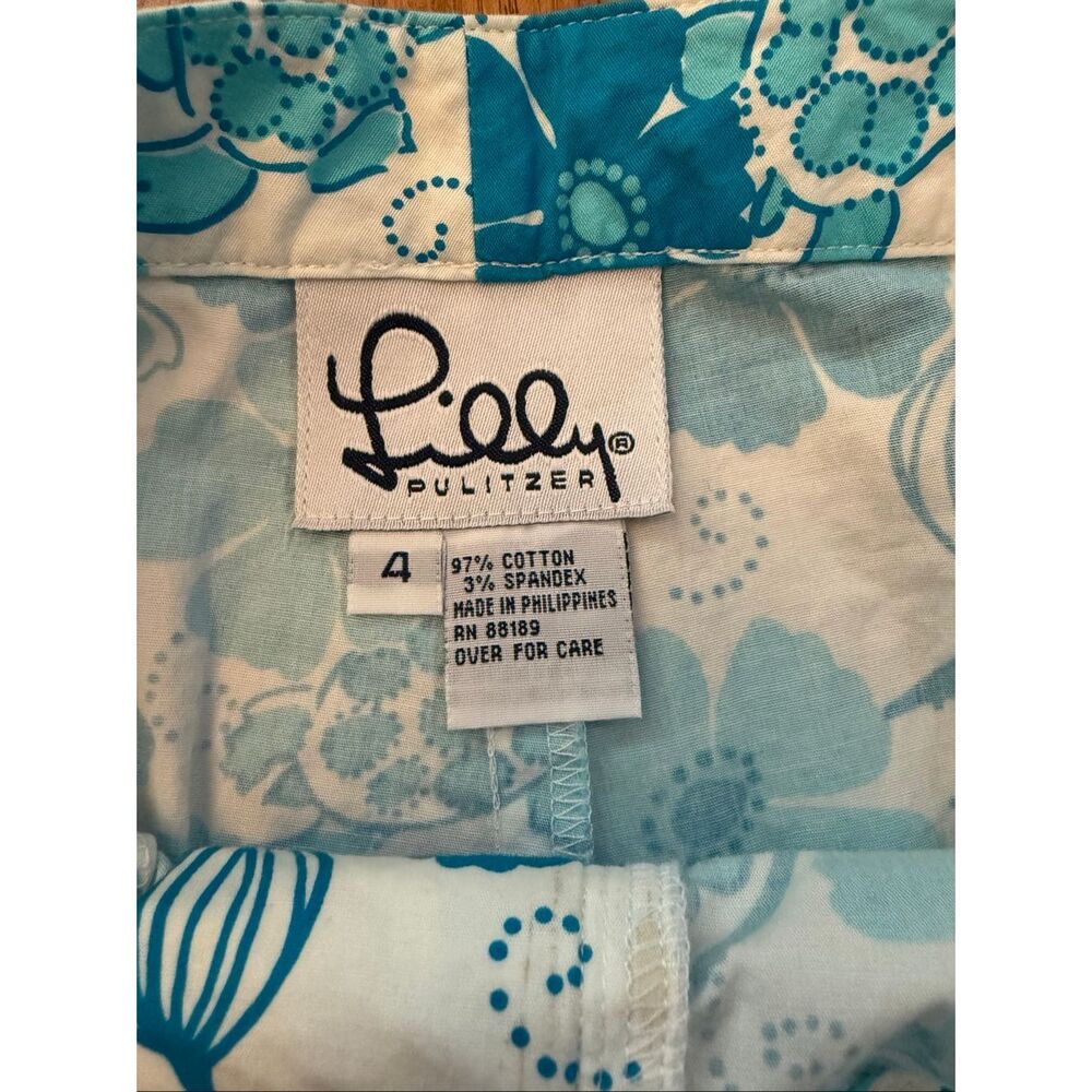 Lilly Pulitzer Women's Floral Sea Turtle Cropped Capri Pants Blue White Size 4 - Picture 3 of 7